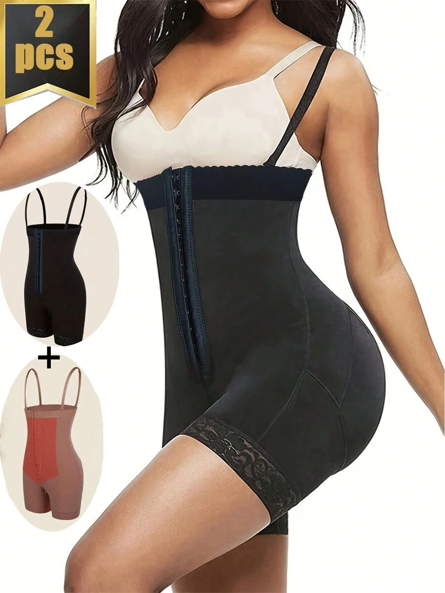 FeelinGirl 2pcs Women Shapewear Tummy Control Fajas Post Surgery Compression Body Shaper With Open Crotch - Multicolor - View 1