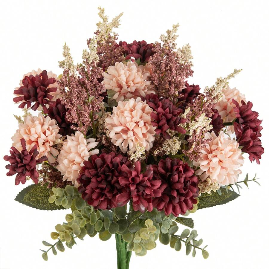 1/80pcs Artificial Peony Flower Bouquet, Simulated Chrysanthemum, Suitable For Autumn Decor, Wedding Vase, Home Dining Room Bedroom Decor, Holiday Birthday Party Supplies, Outdoor Garden Decoration - Carnation-wine Red - View 1