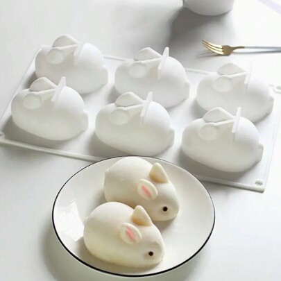 1/2pcs Silicone Rabbit Shaped Mold For Pudding, Chocolate, Mousse, Jelly, Cake Baking