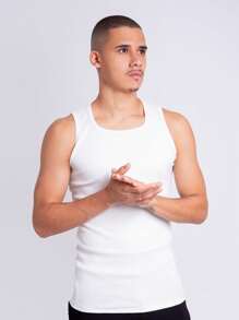 TS SHEIN Premium American Ribbed Tank Top USA Black White Brown Coffee Beige Blue Gray Black Ribana - trắng - Xem 1