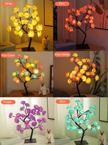 1个LED玫瑰花夜灯，24颗LED灯闪烁串灯，玫瑰树灯装饰台灯，创意女友礼物夜灯，适合女孩、女性、青少年家居装饰，卧室、客厅、派对、婚礼、圣诞节、情人节装饰 - 黑色黑桿 - 查看 12