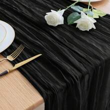 6 khăn trải bàn vải phô mai màu đen, cờ bàn voan mỏng phong cách Boho, đồ trang trí bàn bằng vải voan trong suốt cho tiệc cưới cô dâu sinh nhật - Đen 6 cái - Xem 5
