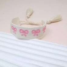 1 件刺绣蝴蝶结手工波西米亚时尚手链，适合家人、朋友、同学、节日、聚会、旅行和日常佩戴情人节、妈妈、母亲、母亲节、礼物 - 米色 - 查看 2