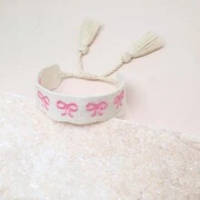 1 件刺绣蝴蝶结手工波西米亚时尚手链，适合家人、朋友、同学、节日、聚会、旅行和日常佩戴情人节、妈妈、母亲、母亲节、礼物 - 米色 - 查看 3