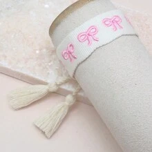 1 件刺绣蝴蝶结手工波西米亚时尚手链，适合家人、朋友、同学、节日、聚会、旅行和日常佩戴情人节、妈妈、母亲、母亲节、礼物 - 米色 - 查看 4