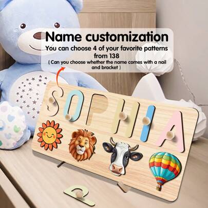 1 pieza Rompecabezas personalizado con nombre, Rompecabezas de madera personalizado, Juguetes para preescolares de 1, 2, 3, 4, 5, 6 años, Regalo de 1er cumpleaños para niños pequeños, Juguetes montessori para niños, Juguetes de educación temprana para niños, Juguetes cognitivos para niñas, Colores bonitos adecuados para niñas, Rompecabezas de alfabeto 3D personalizado, Tablero de agarre manual, Juguetes de madera personalizados, Regalo personalizado para niños, Juguete personalizado