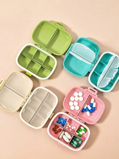 1 件便携式旅行药盒，带密封 8 隔层药盒小药盒药片小麦秸秆容器便携式 8 隔层密封药丸收纳盒防潮药丸分配和储存盒药丸收纳盒，适用于口红、刷子、护肤品、手机、硬币、小物品，适用于家庭、礼物、度假和节日万圣节圣诞节多功能用途，礼品包装袋礼品包装袋