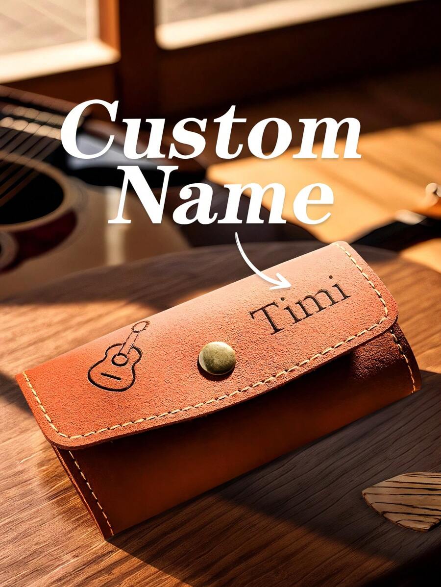 1pc Custom Name Guitar Pick Holder, Custom Guitar Pick Bag, Personalized Name Guitar Pick Leather Case, Leather Pick Bag With Pockets, Guitar Pick Sleeve Case, Guitar Accessories, Pick Holder Bag, Guitar Player Gift, Unique Gifts For Guitarist, Musician, Ideal For Valentine's Day, Mother's Day, Father's Day, Birthdays, Or Anniversaries, Couples Gift, Best Gift For Mom, Dad, Wife, Husband, Girlfriend, Boyfriend, Gift For Him/Her,Bass Guitar,Guitar Accessories Guitar,Custom Gift Bag,Multi-Functional,Reusable,Ornamental,Exquisite,Stylish,Adorable,Colorful,Cute,Funny,Custom,Personalized,Customized,Unique,Ideal Gifts For Her,Ideal Gifts For Him,For Anniversaries,For Birthdays - 15.7*11 Cm=6.18*4.33 Inches - View 1