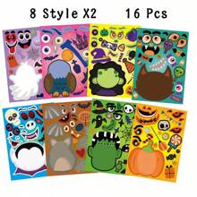 8/16/24/32pcs Halloween Kids Stickers, Can Create Various Halloween Character Expressions, Suitable For Halloween Kids Party, Crafts, Game Activities, Etc. - Multicolor - View 6