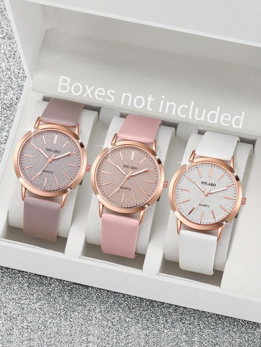 3 件套女士时尚休闲哑光石英表带刻度表盘和皮带，可作为返校学生的礼物 - 彩色 - 查看 1