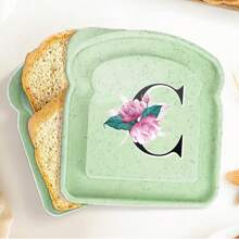 1 pièce Boîte à sandwich portable Toast Bento avec poignée contenant pour nourriture de pique-nique en plein air, boîtes à collations créatifs de 26 initiales, boîtier à sandwich réutilisable pour travailleurs de bureau - Vert - Voir 11