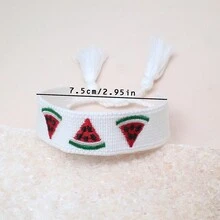 1入刺繡西瓜設計波希米亞風格手工編織手鐲，夏季海灘和旅遊完美搭配 - 白色 - 查看 6