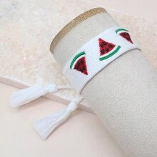 1入刺繡西瓜設計波希米亞風格手工編織手鐲，夏季海灘和旅遊完美搭配 - 白色 - 查看 2