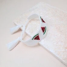 1入刺繡西瓜設計波希米亞風格手工編織手鐲，夏季海灘和旅遊完美搭配 - 白色 - 查看 5