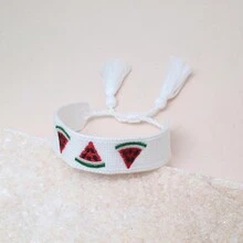 1入刺繡西瓜設計波希米亞風格手工編織手鐲，夏季海灘和旅遊完美搭配 - 白色 - 查看 3