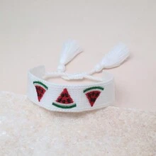 1入刺繡西瓜設計波希米亞風格手工編織手鐲，夏季海灘和旅遊完美搭配 - 白色 - 查看 4