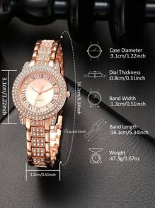 1Pc, Women's Watch, Fashionable And Luxurious Women's Quartz Watch, Diamond Inlaid Alloy Case, Simple Roman Numeral Scale, Women's Steel Band Watch, Suitable For Daily Matching, Party Use, And The Best Birthday Gift