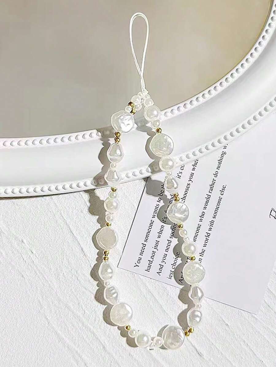 1 件式珍珠手机挂绳礼物，适合送给母亲、家人、朋友、生日、节日的手机挂饰、手机链 - 白色 - 查看 1