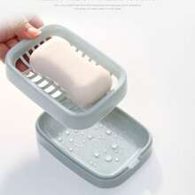 1pc Plastic Soap Dish Holder, Square Non-Slip Draining Soap Bar Container For Shower, Bathroom, Kitchen - Waterfall Soap Tray Storage Box - Multicolor - View 5