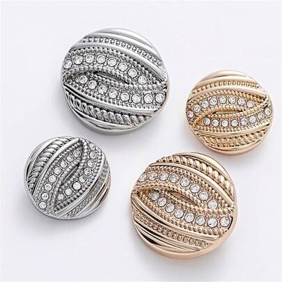 5pcs Korean Original Design Metal Round Button With Thread & Rhinestone, High-End Coat/Suit/Windbreaker/Sweater/Shirt/Dress Decorative Button
