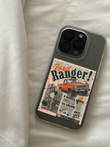 奢华复古TPU时尚防震单件磨砂质感手机壳，带挂绳孔，耐高温彩色喷绘摄像头孔，复古汽车海报设计，优质TPU材质，生日礼物，春季派对适用 - 半透明 - 查看 4