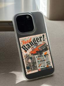 奢华复古TPU时尚防震单件磨砂质感手机壳，带挂绳孔，耐高温彩色喷绘摄像头孔，复古汽车海报设计，优质TPU材质，生日礼物，春季派对适用 - 半透明 - 查看 3