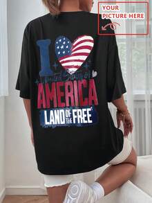 Customized Gift For Christmas, Thanksgiving, Design Your Own Women's T-Shirt - Add Your Own Text/Images (Slogan/Quote/Name/Badge/Company Logo/Family Photo/Selfie) To Create Personalized Printed T-Shirt Fashion, Hipster, Contracted, Easy Costume, Minimal Chic, Casual, Cute, Unique, Custom, Belle Costume, Ideal Gifts For Her, Family, Friends, Pink Girls, For Holiday, For Vacation, For Anniversaries, Vacay Vibe, Customized Women Tops, Look Glamour, Delicate Romance, Women Apparel - Black - View 3