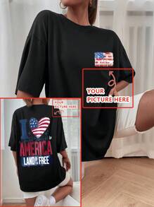 Customized Gift For Christmas, Thanksgiving, Design Your Own Women's T-Shirt - Add Your Own Text/Images (Slogan/Quote/Name/Badge/Company Logo/Family Photo/Selfie) To Create Personalized Printed T-Shirt Fashion, Hipster, Contracted, Easy Costume, Minimal Chic, Casual, Cute, Unique, Custom, Belle Costume, Ideal Gifts For Her, Family, Friends, Pink Girls, For Holiday, For Vacation, For Anniversaries, Vacay Vibe, Customized Women Tops, Look Glamour, Delicate Romance, Women Apparel - Black - View 1