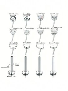 12 pièces Boucles d'oreilles à dos plat de 16G 18G 20G en acier inoxydable 316L, sans filetage, bijoux de perçage de nez de cartilage de tragus de broche de poussée de lèvre de bague de Medusa hypoallergéniques pour hommes et femmes