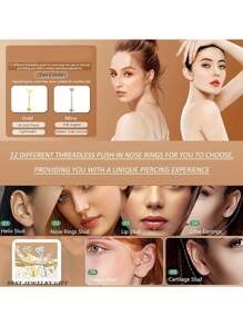 12 pièces Boucles d'oreilles à dos plat de 16G 18G 20G en acier inoxydable 316L, sans filetage, bijoux de perçage de nez de cartilage de tragus de broche de poussée de lèvre de bague de Medusa hypoallergéniques pour hommes et femmes