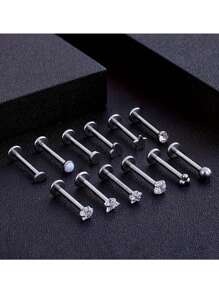 12 pièces Boucles d'oreilles à dos plat de 16G 18G 20G en acier inoxydable 316L, sans filetage, bijoux de perçage de nez de cartilage de tragus de broche de poussée de lèvre de bague de Medusa hypoallergéniques pour hommes et femmes