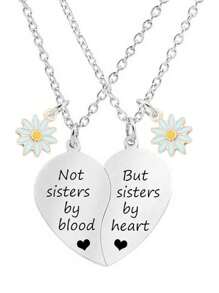 suteyi 2 pezzi/Set Collana dell'amicizia - Collane con ciondolo a doppio cuore, non sorelle ma migliori amiche, regalo di San Valentino per lei - Argento - Visualizzare 1