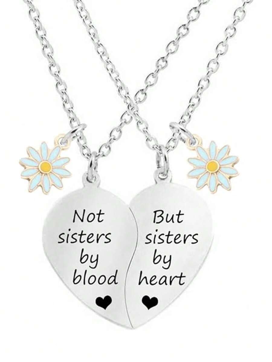 suteyi 2 pezzi/Set Collana dell'amicizia - Collane con ciondolo a doppio cuore, non sorelle ma migliori amiche, regalo di San Valentino per lei - Argento - Visualizzare 1