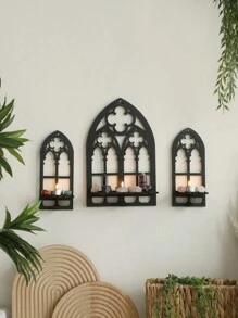 3 paquetes de decoración de pared de madera hueca en estilo gótico, decoración de pared gótica, marco de arco de catedral vintage gótico para decoración de habitación, decoración de pared colgante rústica y espeluznante para dormitorio, baño, sala de estar, decoración del hogar