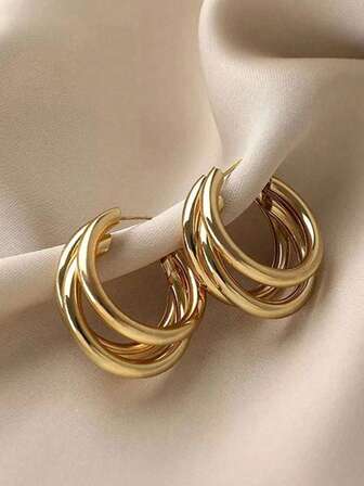 1 对时尚简约女士圆形耳环，适合日常佩戴