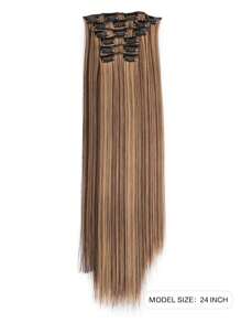 萬聖節 6 夾款式 16 夾合成 24 吋加長直髮接髮，女款天然黑棕色髮片 - 彩色 - 查看 3