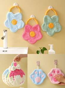 1入創意卡通花朵、水果、蔬菜形狀珊瑚絨手巾，可愛有趣貓腳印印刷浴室、廚房、餐廳清潔除油吸水抹布，柔軟親膚家居多功能掛式清潔布，旅行戶外便捷小毛巾