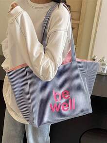 Giày Túi Vải Nữ Công Suất Lớn 2024 Mới Đa Năng Túi Đeo Vai Sinh Viên Đại Học Lớp Đi Lại Túi Tote - Màu xanh lam - Xem 4