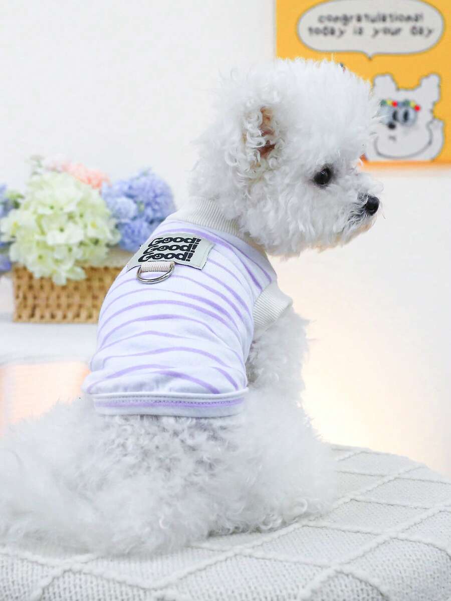 PETCIRCLE 1 件宠物服装，狗/猫背心背带，可爱条纹图案 - 紫色和白色条纹 - 彩色 - 查看 1