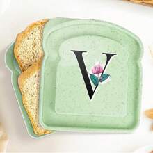 1 pièce Boîte à sandwich portable Toast Bento avec poignée contenant pour nourriture de pique-nique en plein air, boîtes à collations créatifs de 26 initiales, boîtier à sandwich réutilisable pour travailleurs de bureau - Vert - Voir 16