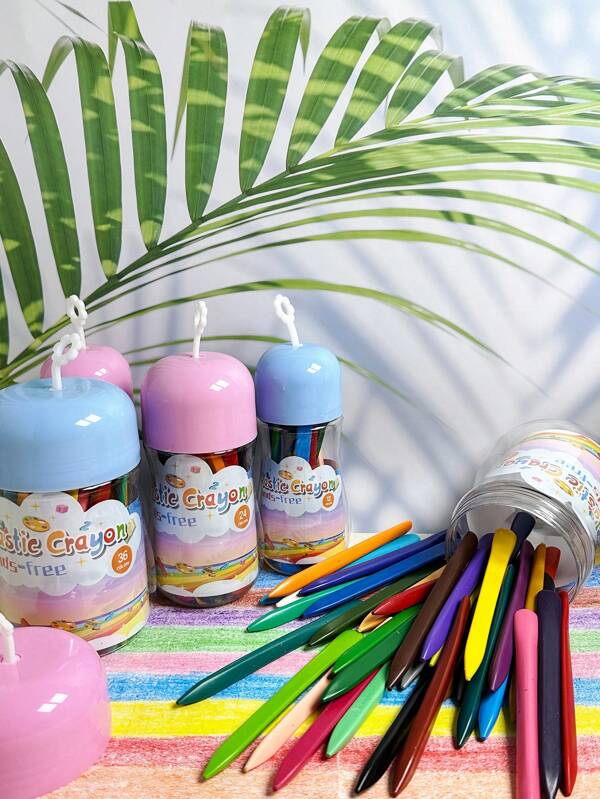 12/24/36 Colour Creative Cute Milk Bottle Triangle Crayon With Rich And Bright Colors, Not Dirty Hands, Washable, Smooth Painting, Suitable For Students, Painting, Graffiti, Plastic Crayons, Birthday And Holiday Reward Small Gifts