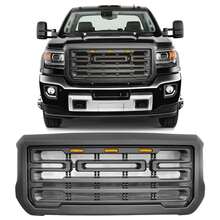 Front Grille With Signal Lights Compatible With 2015-2019 GMC Sierra 2500 3500, Matte Black/ Gloss Black ABS Front Car Grill Bumper Hood Upper Shell Guard - Matte Black - View 1