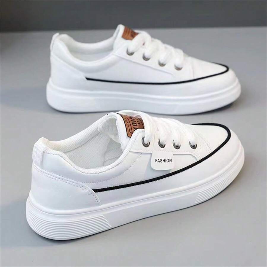Zapatos deportivos casuales para mujeres de unicolor, suaves y cómodos con cordones y suela gruesa para caminar