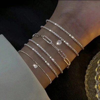 6 件/2 件套装奢华星空闪亮锆石首饰，独特个性化多功能手链套装