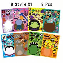 8/16/24/32pcs Halloween Kids Stickers, Can Create Various Halloween Character Expressions, Suitable For Halloween Kids Party, Crafts, Game Activities, Etc. - Multicolor - View 7