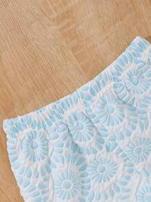 嬰兒女童花紋方領短袖上衣和褲子套裝 - 藍色 - 查看 7