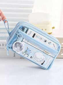 1 Miếng Trong suốt Học sinh Hộp bút Với Nhiều lớp Dây kéo , Dung lượng lớn DIY Hộp lưu trữ văn phòng phẩm , Đa chức năng Khối lập phương Túi bảo quản - màu đen - Xem 16
