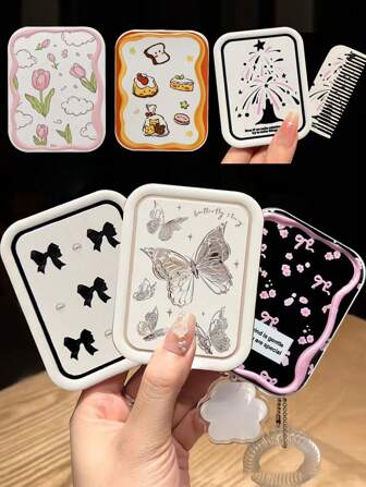 1 pieza Espejo portátil con peine, espejo de maquillaje plegable, mini espejo para estudiantes, el mejor espejo para tocador en la habitación del dormitorio