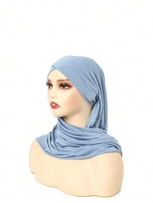 1入組新款穆斯林女士純色包頭巾水晶麻帽，單層十字花紋頭巾帽 - A - 查看 12