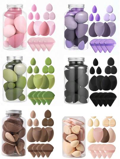 14pcs Makeup Sponge Set With Storage Container, Soft Beauty Sponge Applicable For Liquid Foundation, Fingertip & Powder Puff Dual-Use For Dry & Wet Powder Foundation,Makeup,Cheap,Room Decor,Vanity,Travel,Bedroom,Makeup Accessories,Puff,Makeup Blender,Powder Puff,Makeup Sponge